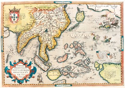 Indiae Orientalis Insularumque Adiacientium Typus. Geographische Karte von Ostindien und Südostasien aus „Theatrum Orbis Terrarum“ von Abraham Ortelius von Abraham Ortelius