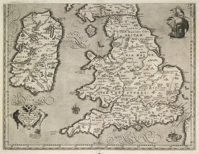 Karte von England, Wales und Irland, Theatrum Orbis Terrarum von Abraham Ortelius von Abraham Ortelius