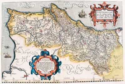 Portugiesische Geographiekarte des Territoriums von Portugal aus „Theatrum Orbis Terrarum“ von Abraham Ortelius von Abraham Ortelius