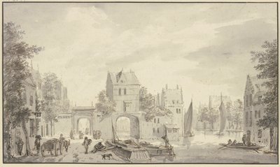 Zwei Stadttore zu Wasser und zu Land von Abraham Rademaker