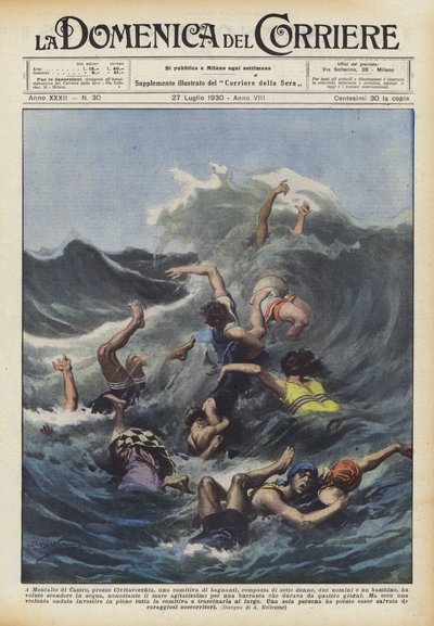 In Montalto di Castro, bei Civitavecchia, eine Gruppe von Badegästen, bestehend aus sieben Frauen von Achille Beltrame