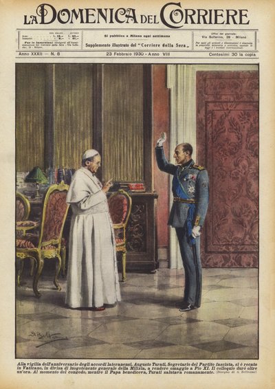 Am Vorabend des Jahrestages der Lateranverträge, Augusto Turati, Sekretär der Partei von Achille Beltrame
