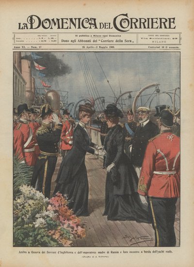 Ankunft der englischen Monarchen und der russischen Kaiserinmutter in Genua und ihr Treffen von Achille Beltrame