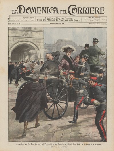Ermordung von König Don Carlos I. von Portugal und des Kronprinzen Don Luiz in Lissabon am 1. Februar von Achille Beltrame