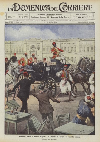 Attentat auf den Sultan von Ägypten, ein Italiener lenkt das tödliche Projektil ab von Achille Beltrame