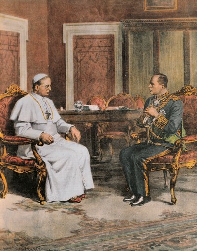Benito Mussolini bei einem Treffen mit Papst Pius XI. am 11. Februar von Achille Beltrame