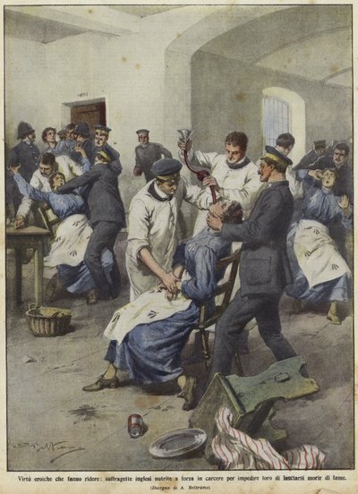 Britische Suffragetten werden in Gefängnissen zwangsernährt von Achille Beltrame
