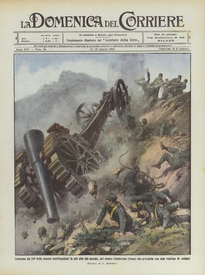 149-mm-Kanone unserer Festungen, die höchsten der Welt, auf dem Monte Chaberton von Achille Beltrame