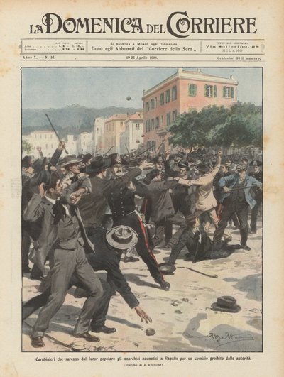 Carabinieri retten Anarchisten vor dem Volkszorn bei einer verbotenen Versammlung in Rapallo von Achille Beltrame