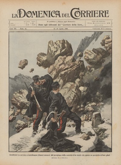 Carabinieri im Dienst in Castelmagno (Cuneo) von einem Bergsturz überrascht von Achille Beltrame