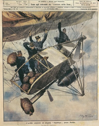 Katastrophe des Luftschiffs Republique bei Moulins, Frankreich, Illustration von Achille Beltrame aus La Domenica del Corriere, 3.-10. Oktober von Achille Beltrame