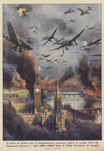 Zentrales London unter dem germanischen Bombenangriff von Achille Beltrame
