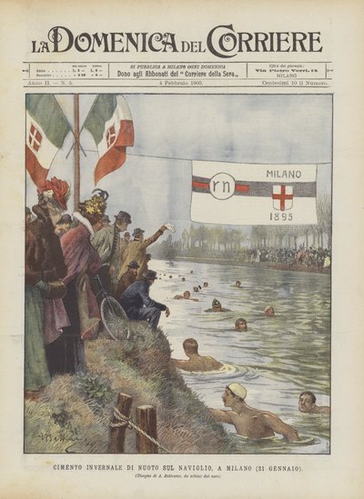 Winterliches Schwimmen im Naviglio, Mailand (21. Januar) von Achille Beltrame