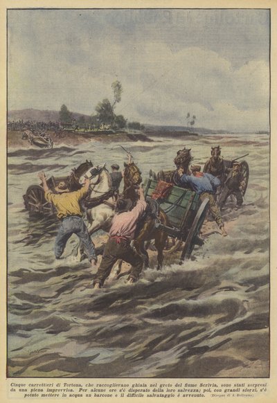 Fünf Fuhrleute aus Tortona, die Kies im Flussbett des Scrivia sammelten? von Achille Beltrame
