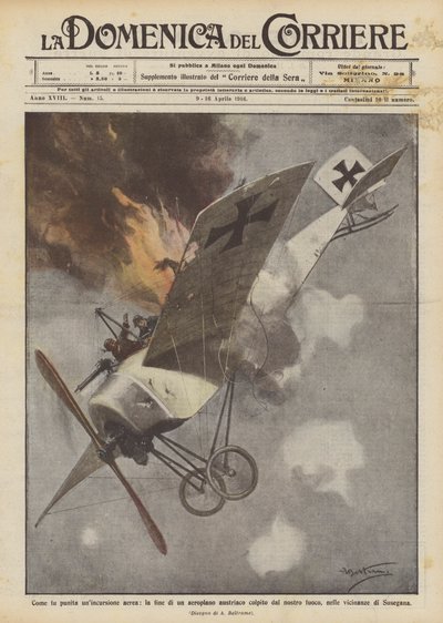 Wie ein Luftangriff bestraft wurde, das Ende eines österreichischen Flugzeugs, das von unserem Feuer getroffen wurde von Achille Beltrame
