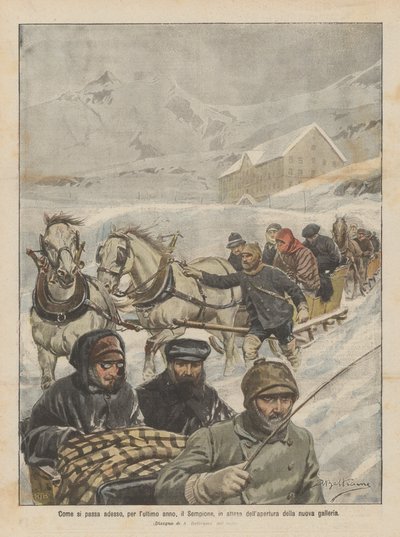 Wie man jetzt, im letzten Jahr, den Simplon überquert, in Erwartung der Eröffnung des neuen Tunnels von Achille Beltrame