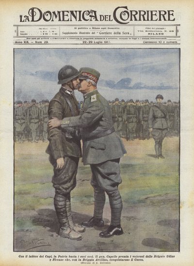 Mit den Lippen der Anführer küsst das Vaterland seine Helden von Achille Beltrame