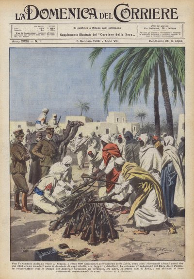 Mit dem italienischen Vormarsch in Richtung Fezzan, etwa 600 Kilometer ins Landesinnere von Libyen von Achille Beltrame