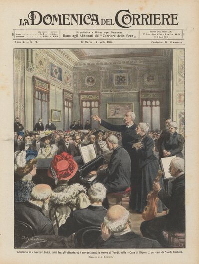 Konzert ehemaliger Opernkünstler, alle zwischen achtzig und neunzig Jahren, zu Ehren von Verdi von Achille Beltrame