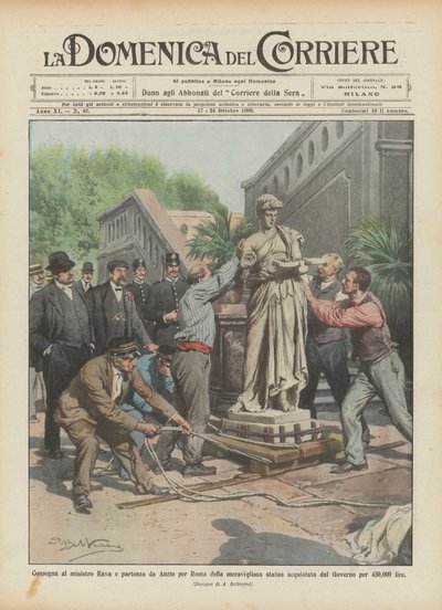 Übergabe an Minister Rava und Abreise von Anzio nach Rom der wunderbaren Statue von Achille Beltrame
