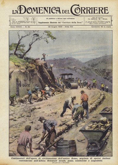 Fortsetzer des zivilisatorischen Werks des antiken Roms, tausende italienische Arbeiter von Achille Beltrame