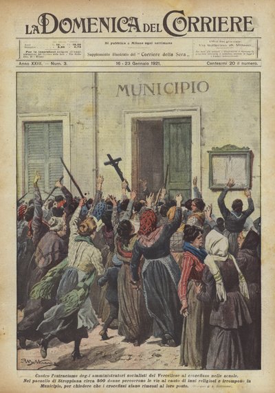 Gegen den Ausschluss des Kruzifixes in den Schulen durch die sozialistischen Verwalter von Vercelli von Achille Beltrame