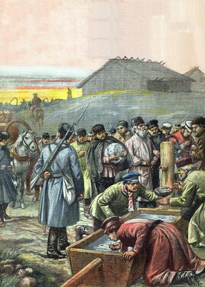 Konvoi deportierter russischer politischer Gefangener auf dem Weg ins Exil nach Sibirien, Illustration aus der Zeitschrift 