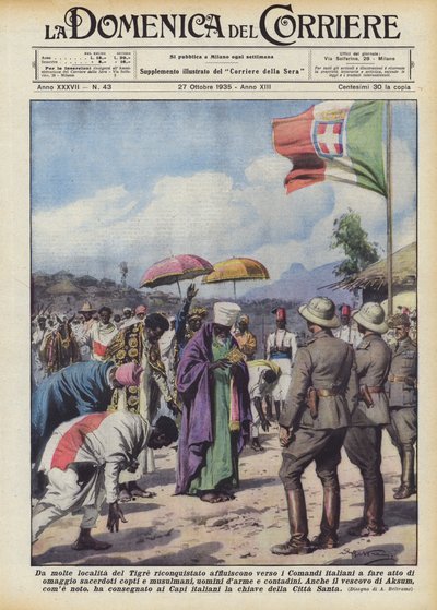 Aus vielen Orten des zurückeroberten Tigre strömen Menschen zu den italienischen Kommandos, um... von Achille Beltrame