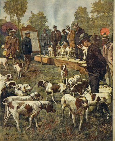 Hundeschau und Feldversuche von Jagdhunden in San Siro (Mailand) (Illustration) von Achille Beltrame