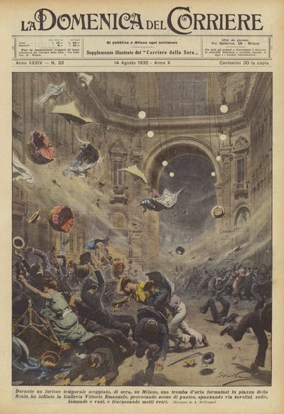 Während eines heftigen Gewitters, das abends über Mailand ausbrach, bildete sich ein Wirbelsturm auf dem Platz? von Achille Beltrame