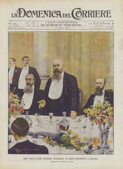 Echos des letzten Theatererfolgs, das große Bankett für Giacosa von Achille Beltrame