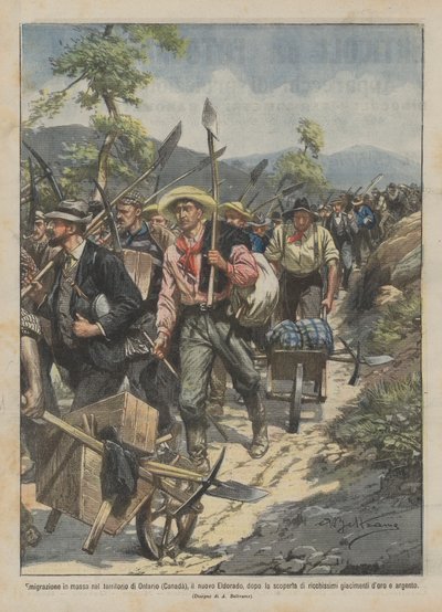 Massenmigration in das Gebiet von Ontario (Kanada), das neue Eldorado nach der Entdeckung von Achille Beltrame