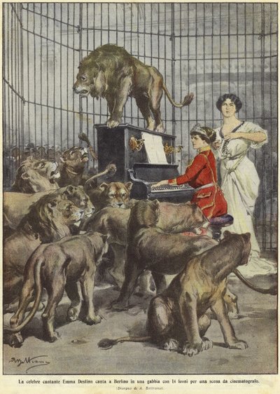 Emma Destinn singt in einem Löwenkäfig in Berlin von Achille Beltrame