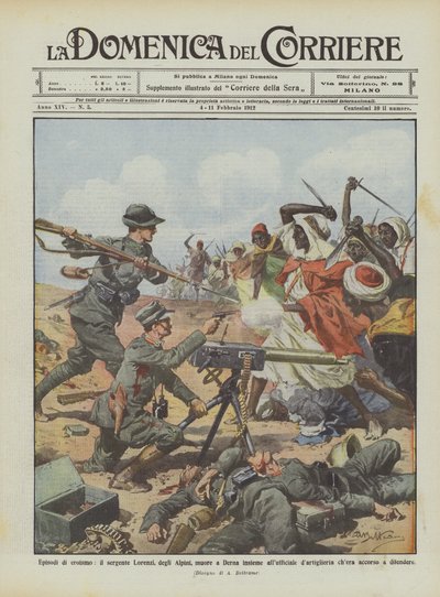 Heldentaten, Sergeant Lorenzi der Alpini stirbt in Derna zusammen mit dem Offizier von Achille Beltrame