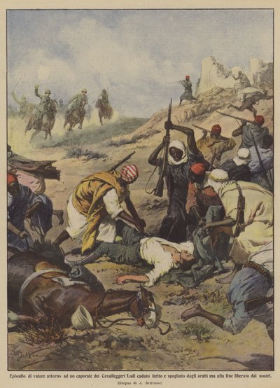 Heldentat um einen gefallenen und ausgeplünderten Korporal der Kavallerie Lodi von Achille Beltrame