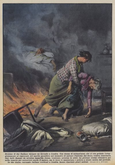 Heldentum zweier Italienerinnen während eines Brandes in London von Achille Beltrame