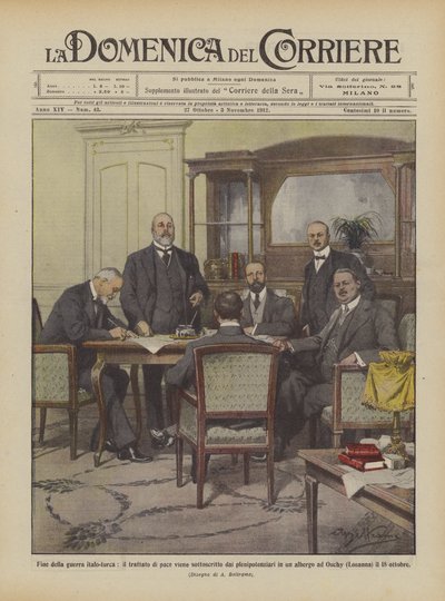 Ende des italienisch-türkischen Krieges, der Friedensvertrag wird von den Bevollmächtigten unterzeichnet von Achille Beltrame