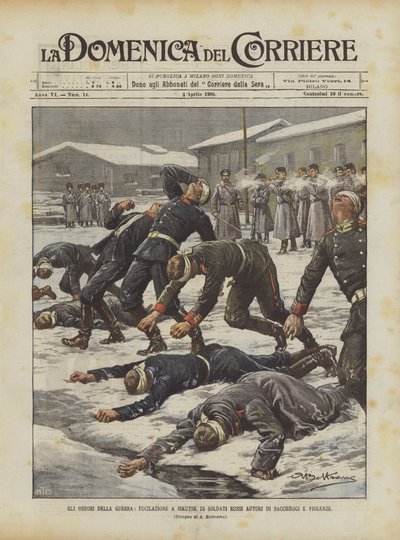Die Schrecken des Krieges, Erschießung russischer Soldaten, die Plünderungen und Gewaltakte in Irkutsk begangen haben von Achille Beltrame