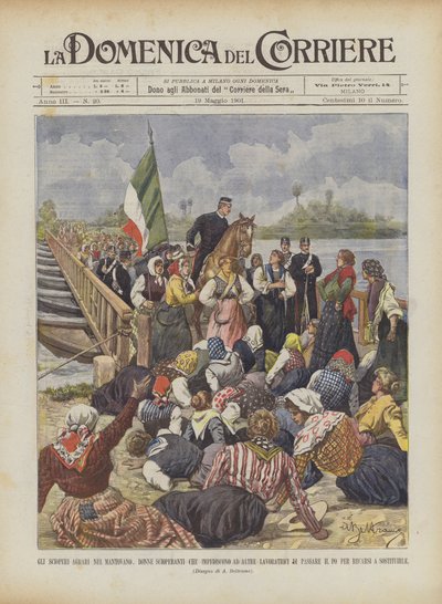 Die landwirtschaftlichen Streiks in Mantua, streikende Frauen verhindern, dass andere Arbeiterinnen von Achille Beltrame