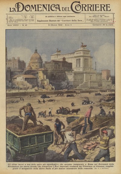 Die letzten Arbeiten an einem der bedeutendsten Werke, die in Rom zum Zehnjährigen der Revolution eingeweiht werden von Achille Beltrame