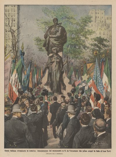Italienischer Ruhm in Amerika beansprucht, Einweihung des Denkmals für G. da Verrazzano, der als erster... von Achille Beltrame