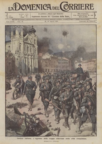 Das italienische Gorizia, der Einzug der siegreichen Truppen in die eroberte Stadt von Achille Beltrame