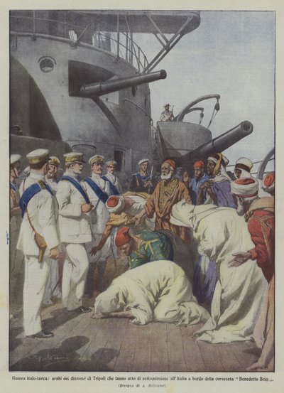 Italienisch-türkischer Krieg, Araber aus der Umgebung von Tripolis unterwerfen sich Italien von Achille Beltrame