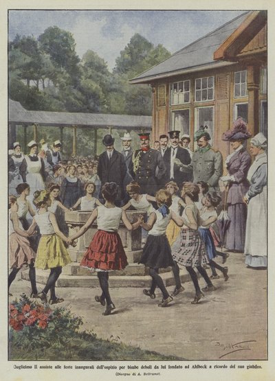 Wilhelm II. nimmt an den Einweihungsfeiern des von ihm gegründeten Heims für schwache Mädchen in Ahlbeck teil von Achille Beltrame