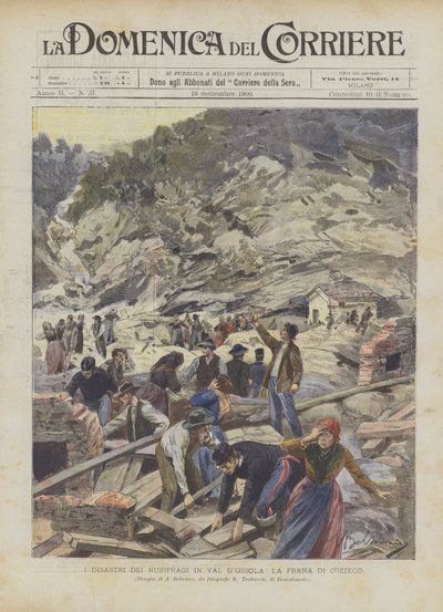Die Katastrophen der Wolkenbrüche im Ossolatal, der Erdrutsch von Cuzzego von Achille Beltrame