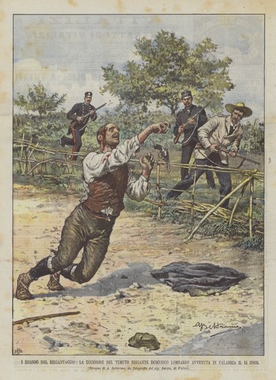 Die Dramen des Banditentums, die Ermordung des gefürchteten Banditen Domenico Lombardo in Kalabrien am 14. dieses Monats von Achille Beltrame