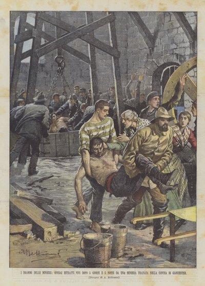 Die Dramen der Minen, Arbeiter nach 5 Tagen und 5 Nächten lebend aus einer eingestürzten Mine gerettet von Achille Beltrame