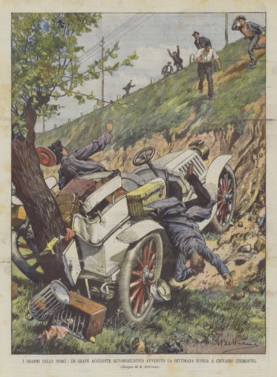 Die Dramen des Sports, ein schwerer Autounfall letzte Woche in Chivasso (Piemont) von Achille Beltrame