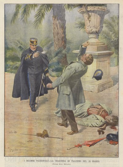 Die Leidenschaftsdramen, die Tragödie von Palermo am 25. März von Achille Beltrame