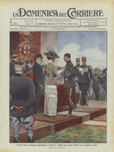 Die königlichen Prinzen überreichen in Turin feierlich die Medaillen an die Militärflieger für den Krieg in Libyen von Achille Beltrame